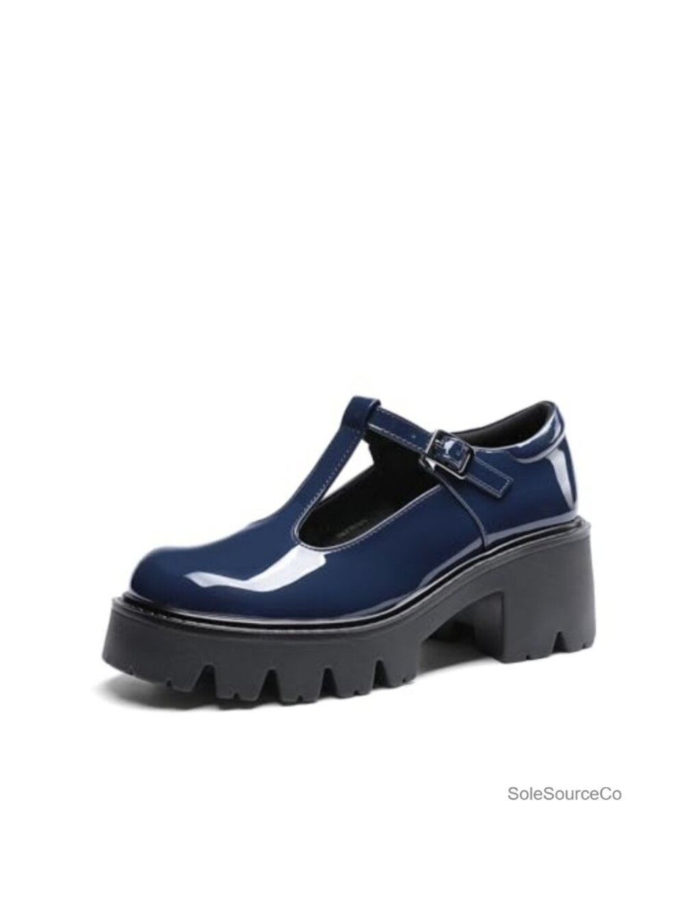 Women's T-Strap Mary Jane Pumps Platform Heel Buckle Faux Leather